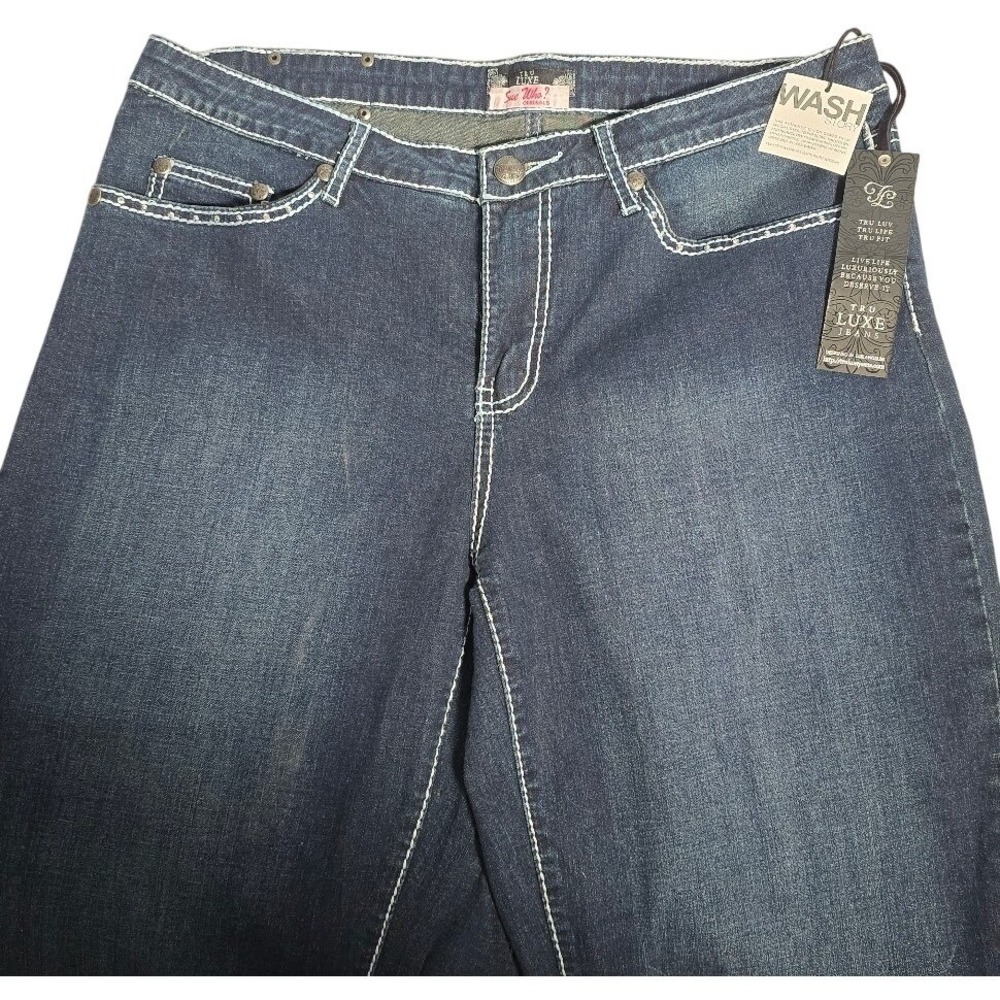 Tru‎ Luxe Vienna Boyfriend Jeans Dark Indigo Rhinestone Cross Thick Stitch 32/14